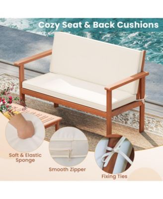 4-Piece Acacia Wood Patio Furniture Set with Loveseat and Cushions