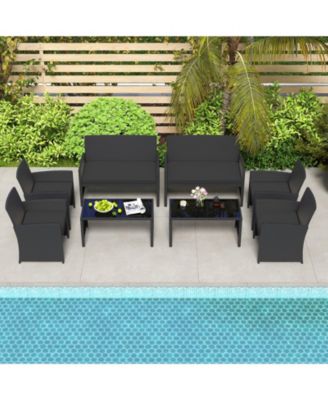 4-Piece Patio Rattan Furniture Set with Removable Cushions and Glass Table