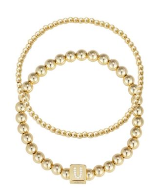 Adornia Cubic Zirconia Gold Set of 2 Initial Cube Bead Bracelet - Gold-U 18$