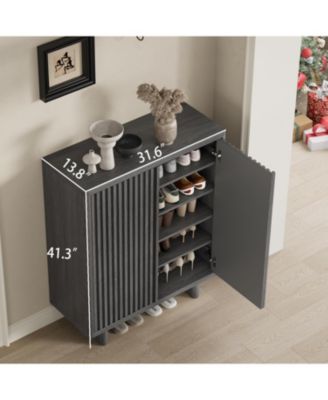 5 Tier Shoe Cabinet with Fluted Door, 13.7 x 31.6 x 41.5 in