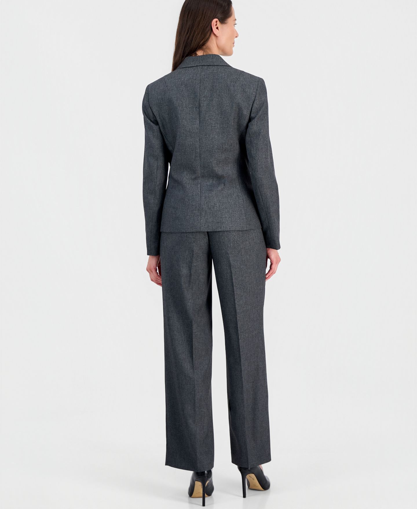 Женские комплекты Le Suit Four-Pocket Jacket & Fly-Front Wide-Leg Pants Suit, цвет: Серый разноцветный — фото 5