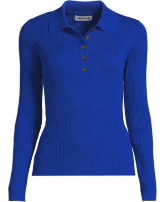 Women's Cotton Ribbed Long Sleeve Polo Sweater