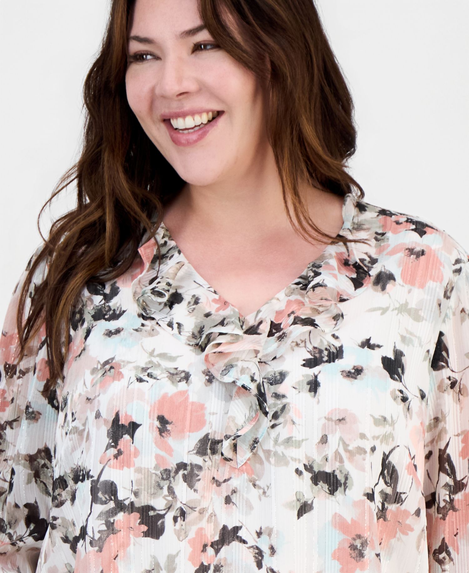 Plus size Ruffle-Front V-Neck Blouse