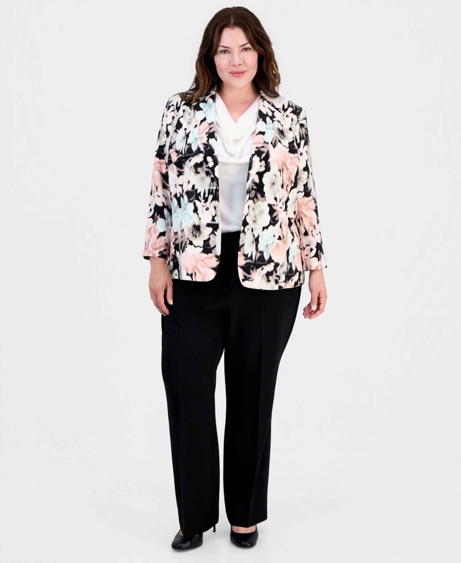 Plus Size Printed Two-Button Blazer