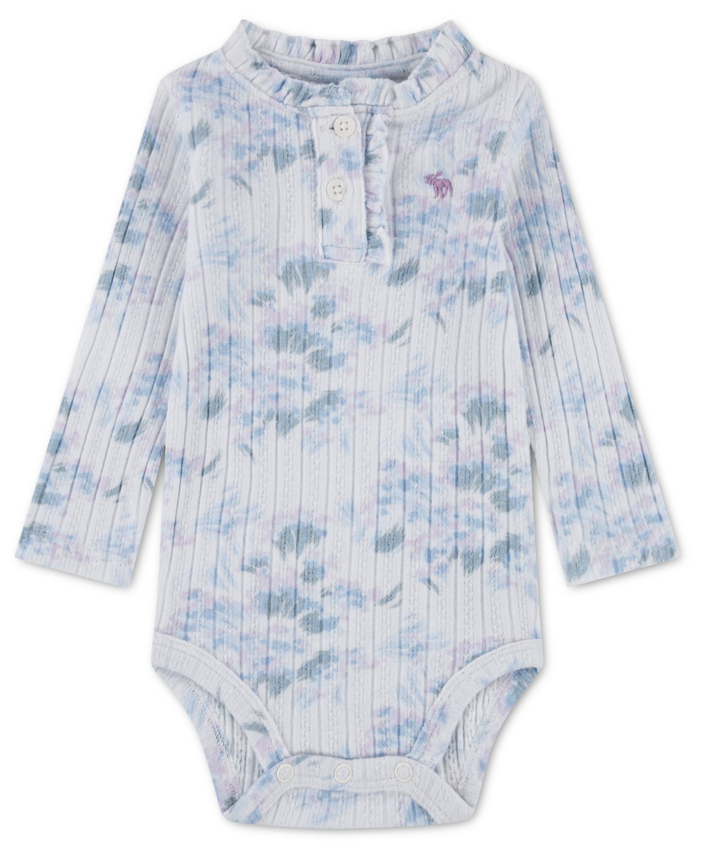 Боди Baby, длинный рукав, оборки — abercrombie kids, цвет: Синий с принтом — фото 1