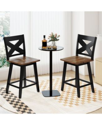 24 in Swivel Counter Height Bar Stools Set of 2 with Rubberwood Frame