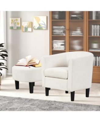 Upholstered Teddy Velvet Barrel Chair with Ottoman Footrest