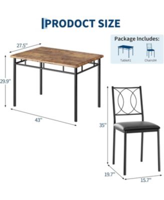 Dining Table Set for 4, Small Kitchen Table with Upholstered Chairs, Farmhouse Wood Dining Table Chairs for Kitchen Room, Small Spaces