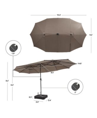 15 ft Double Sided Patio Umbrella with Solar LED Lights