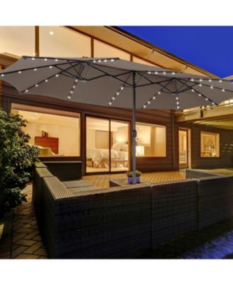 15 ft Double Sided Patio Umbrella with Solar LED Lights