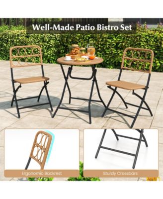 3 Piece Folding Patio Bistro Set with Round Table and Chairs