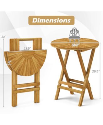 Folding Patio Teak Wood Round Side Table with Slatted Top and X Frame