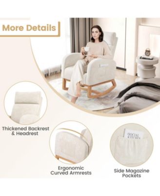 Upholstered Chenille Rocker Armchair with Rubber Wood Frame