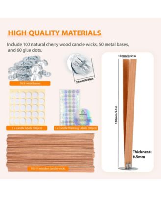100 Cherry Wood Candle Wicks With Stand Glue Dot Warning Label For DIY Making