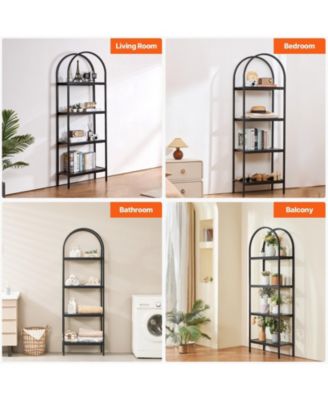Metal Bookshelf, 4-Tier Arched Industrial Storage Unit for Living Room and Office