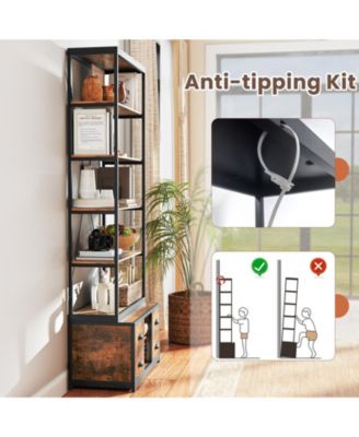 Eight Tier Bookshelf with Fabric Drawers and Metal Frame