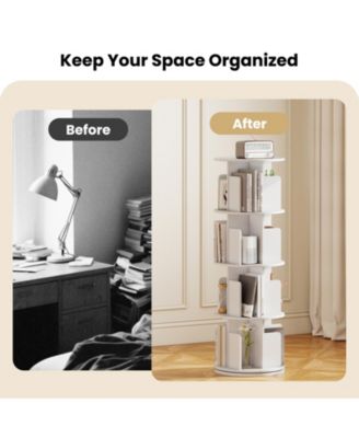 Four Tier Rotating Bookshelf with Dividers and Safety Baffles