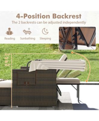 Outdoor Patio Rattan Daybed with Retractable Canopy and Backrests