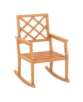 Teak Wood Oversized Rocking Chair with Slatted Seat and Back