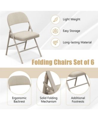 Foldable Padded Chair Set of 6 with Fabric Backrest and Metal Frame