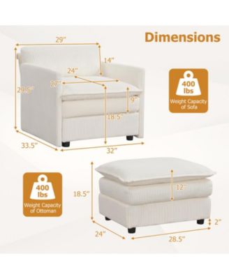 Oversized Accent Chair with Ottoman and Soft Corduroy Cushions