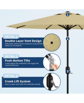 9ft UV Resistant Patio Umbrella, 8 Ribs, Push-Button Tilt