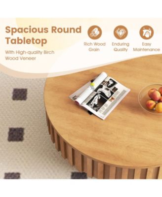 Modern Round Wooden Drum Coffee Table with Hidden Storage Compartment