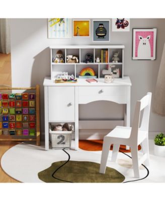 Kids Study Desk and Chair Set with Chair Hutch and Storage Cabinet for 3+ Years