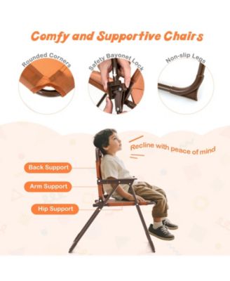 4 Pieces Kids Picnic Set with 2 Folding Chairs and Height Adjustable Umbrella