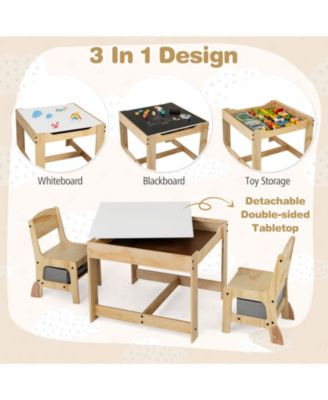 3 in 1 Kids Table and Chair Set with Removable Tabletop and 2 Storage Drawers