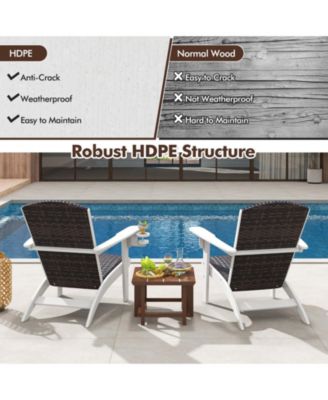 Patio Adirondack Chair with Padded Rattan Seat and Cupholder