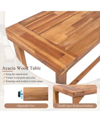 3-Piece Outdoor Dining Set with Acacia Wood Height Table and 2 Stools with Cushions