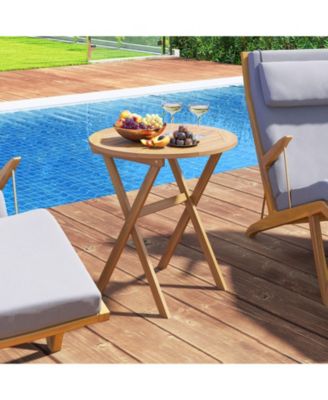 Outdoor Side Table with Slatted Top and X-Shaped Frame