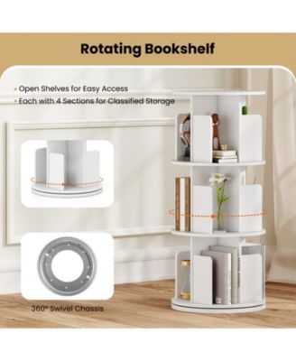 Three Tier Rotating Bookshelf with Dividers and Safety Baffles
