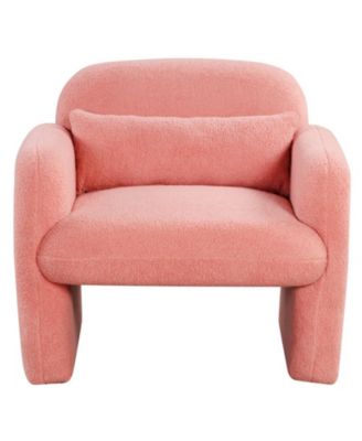 Modern Sherpa Accent Chair with Waist Pillow and Curved Armrests