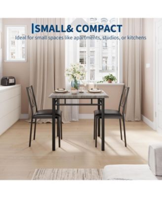 Dining Table Set for 2, Small Kitchen Table with Upholstered Chairs, Farmhouse Wood Dining Table Chairs for Kitchen Room, Small Spaces