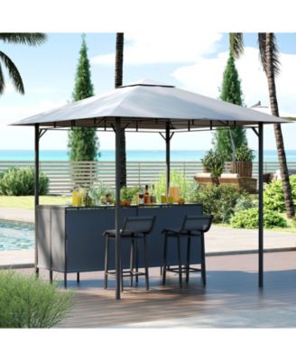3-Piece Patio Bar Set with 8 x 8 FT Double-Tier Grill Gazebo and 2 Bar Stools
