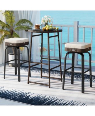 3-Piece Outdoor Swivel Bar Set with PE Rattan Bar Height Table and 2 Chairs