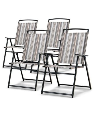 Set of 4 Portable Folding Sling Chairs Dining Armrest Backrest Outdoor Patio