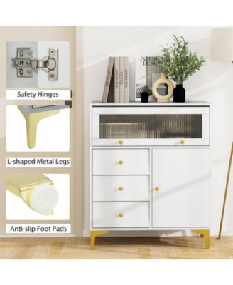 Chest of Drawers with Fluted Glass Door and Storage