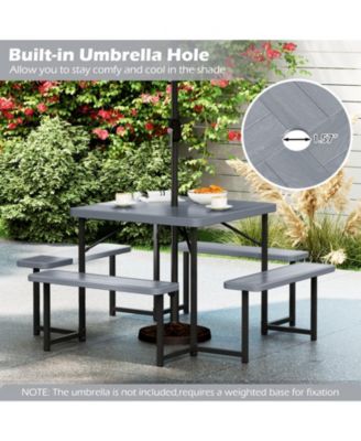 Square Outdoor Picnic Table Bench Set for Four to Eight People