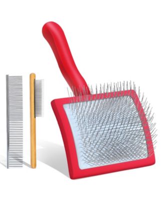 Dog Slicker Brush Grooming Kit Long Hair Detangles Mats Shedding Wooden Handle Combs