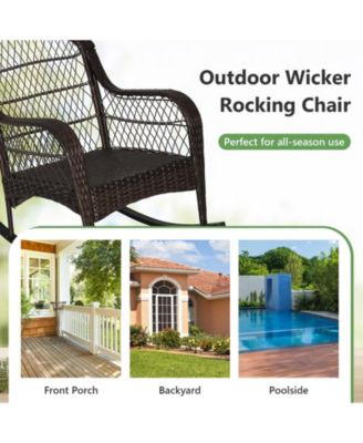 Patio Wicker Rocking Chair Seat Cushions and Lumbar Pillow Porch