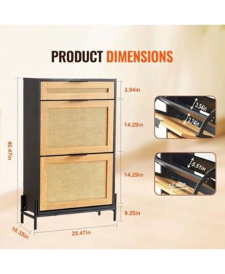 Rattan Shoe Cabinet, Narrow 2 Flip Drawers and 1 Slide Drawer