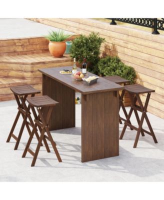 Backless Folding Counter Height Bar Stools Set of 2 with Teak Wood Frame and Saddle Seat