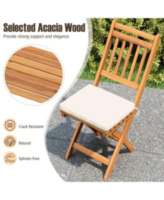 Folding Patio Chairs Set of 2 w/ Slatted Backrests and Soft Seat Cushions