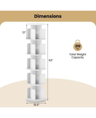 Five Tier Rotating Bookshelf with Dividers and Safety Baffles