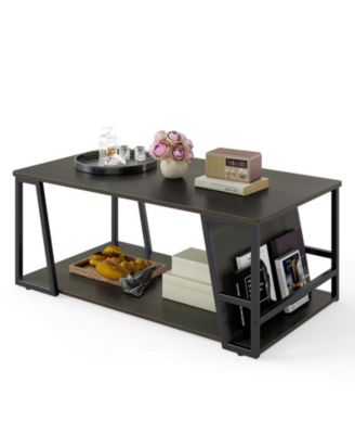 Industrial Coffee Table 2 Tier with Storage Shelf Rectangle