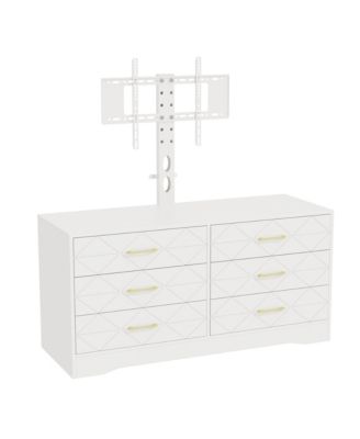 6 Drawer TV Stand Dresser for 32-80 Inch TVs, Wood Entertainment Center with Adjustable Mount.