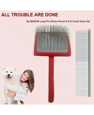 Curved Slicker Brush for Long Haired Dogs Soft Round Pins Beech Wood Handle
